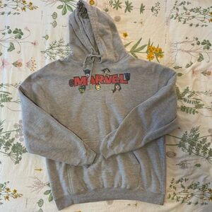 Marvel Gray Hoodie with Iconic Character Faces